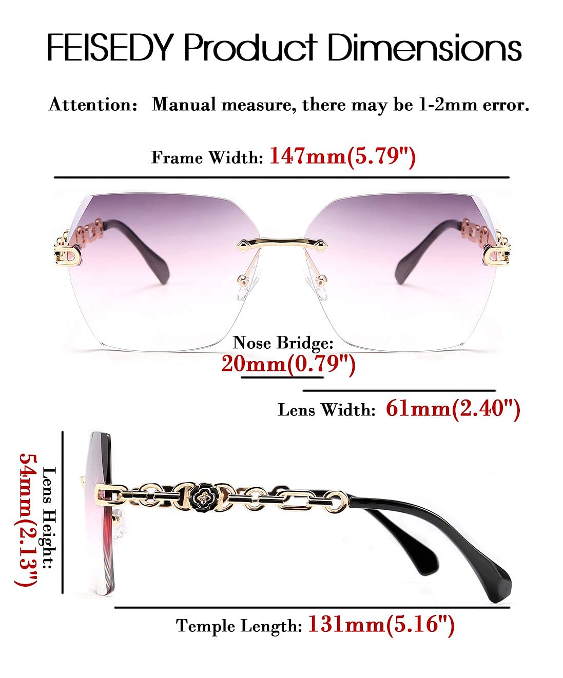 FEISEDY Classic Rimless Sunglasses Women Metal Frame Diamond Cutting Lens Sun Glasses B2567