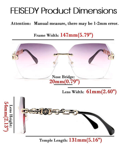 FEISEDY Classic Rimless Sunglasses Women Metal Frame Diamond Cutting Lens Sun Glasses B2567