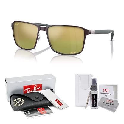 Ray-Ban RB3721CH Square Sunglasses for Men for Women + BUNDLE With Designer iWear Complimentary Eyewear Kit
