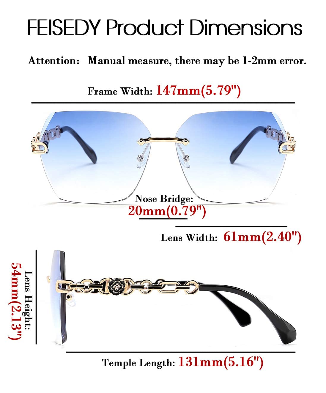 FEISEDY Classic Rimless Sunglasses Women Metal Frame Diamond Cutting Lens Sun Glasses B2567