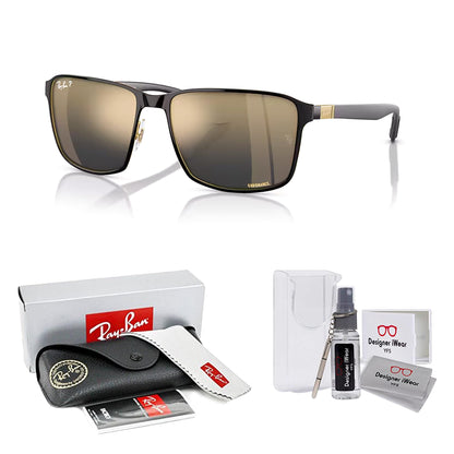 Ray-Ban RB3721CH Square Sunglasses for Men for Women + BUNDLE With Designer iWear Complimentary Eyewear Kit