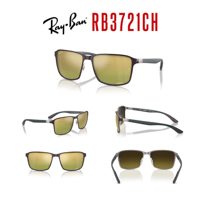 Ray-Ban RB3721CH Square Sunglasses for Men for Women + BUNDLE With Designer iWear Complimentary Eyewear Kit
