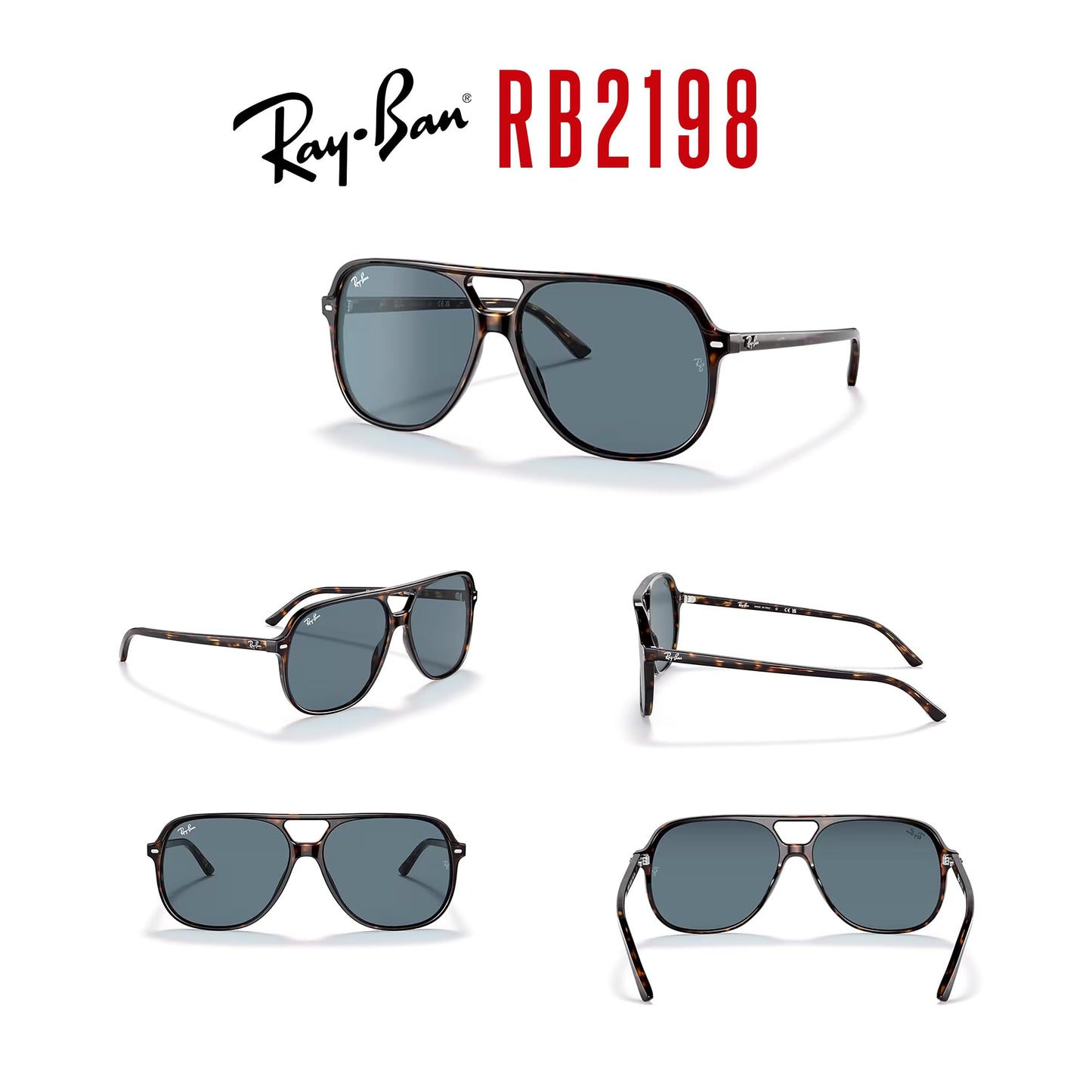 Ray-Ban Bill RB2198 Square Sunglasses for Men for Women + BUNDLE With Designer iWear Complimentary Eyewear Kit