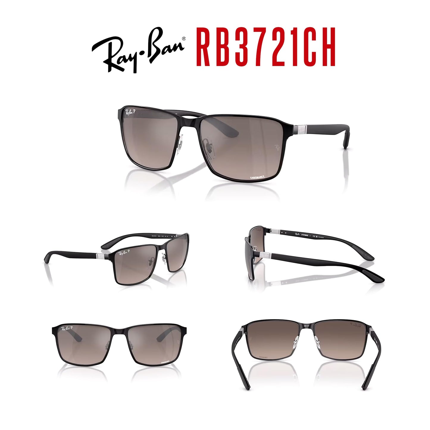 Ray-Ban RB3721CH Square Sunglasses for Men for Women + BUNDLE With Designer iWear Complimentary Eyewear Kit