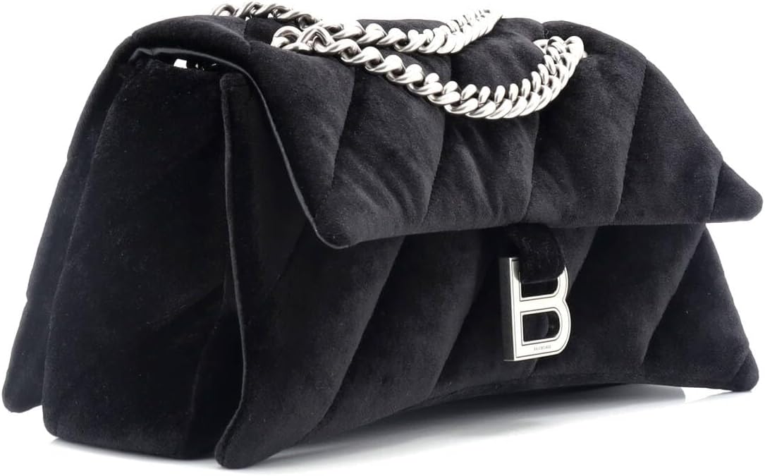 Pre-Loved Crush Chain Flap Bag Quilted Velvet Medium, Black