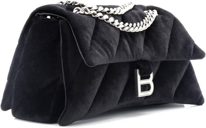 Pre-Loved Crush Chain Flap Bag Quilted Velvet Medium, Black