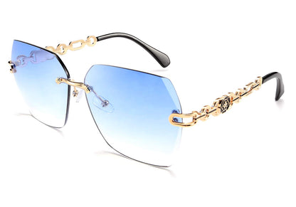 FEISEDY Classic Rimless Sunglasses Women Metal Frame Diamond Cutting Lens Sun Glasses B2567