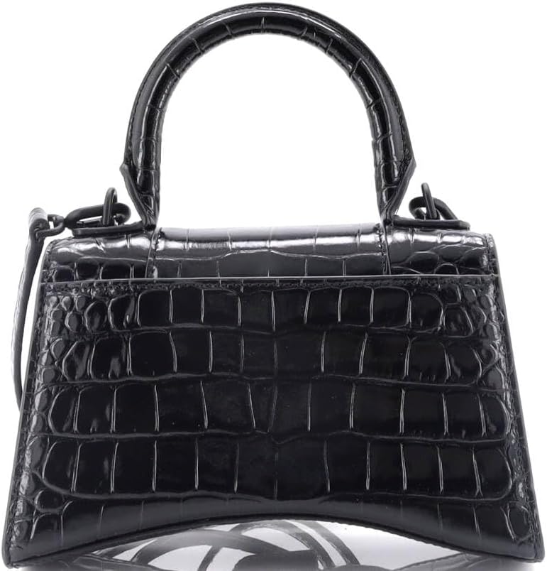 Pre-Loved Hourglass Top Handle Bag Crocodile Embossed Leather with Crystals XS, Black