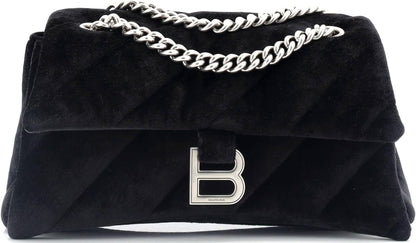 Pre-Loved Crush Chain Flap Bag Quilted Velvet Medium, Black