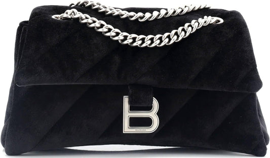 Pre-Loved Crush Chain Flap Bag Quilted Velvet Medium, Black