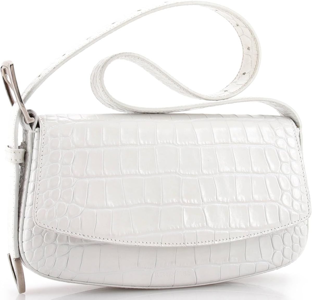 Pre-Loved Ghost Sling Shoulder Bag Crocodile Embossed Leather Small, White
