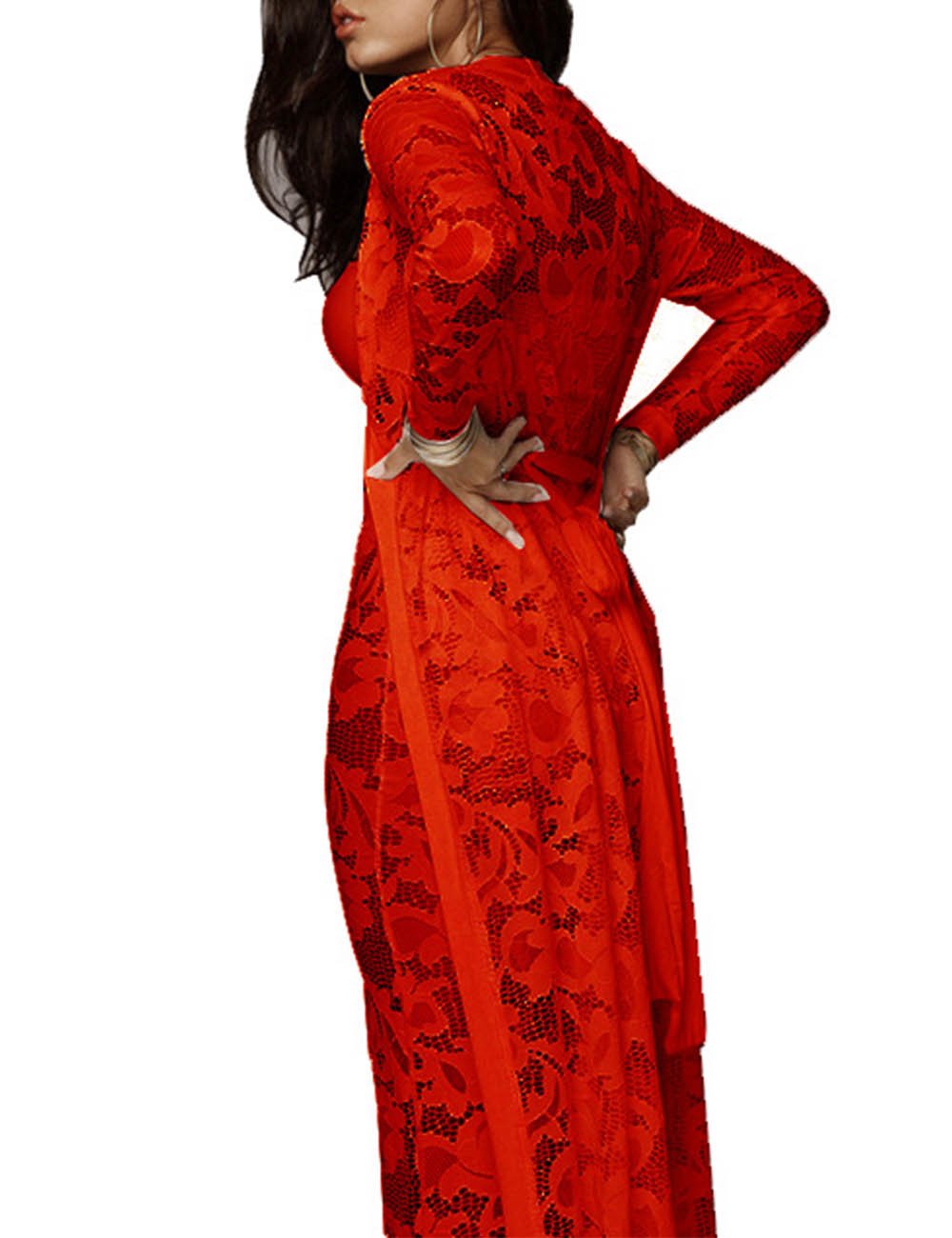 xxxiticat Women's Sexy Lace Transparent See Through Wide Leg Pants Tube Top Long Coat Sets Suits