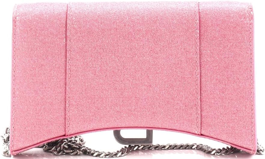 Pre-Loved Hourglass Chain Wallet Glitter Leather, Pink
