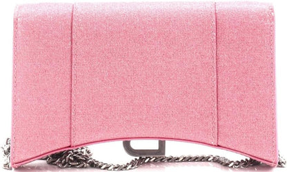 Pre-Loved Hourglass Chain Wallet Glitter Leather, Pink