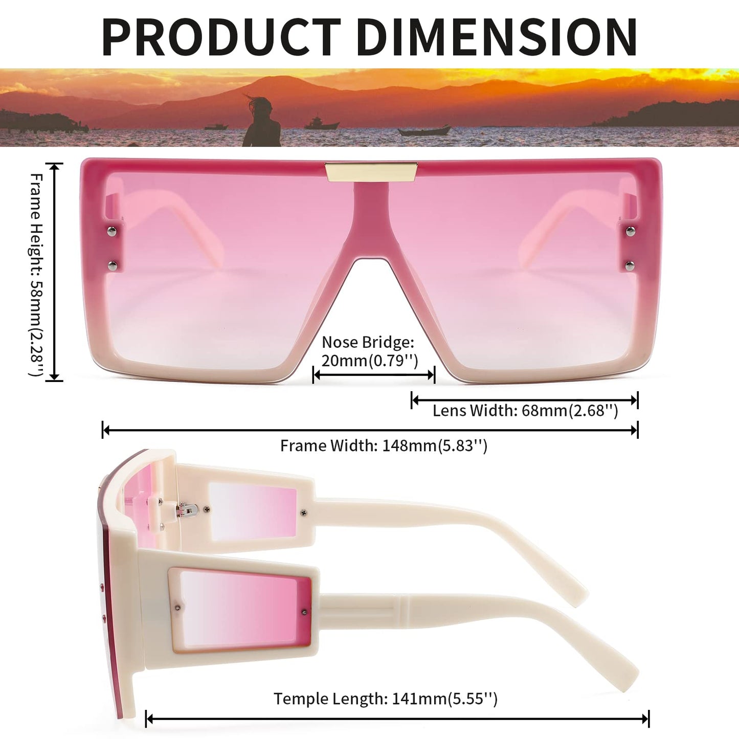FEISEDY Square Oversized Flat Top Sunglasses With Side Lens Integrated For Women Men B4028