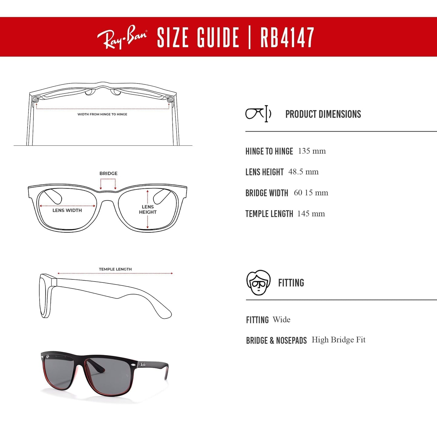Ray-Ban RB4147 Boyfriend Sunglasses For Men For Women+ BUNDLE with Designer iWear Eyewear Care Kit