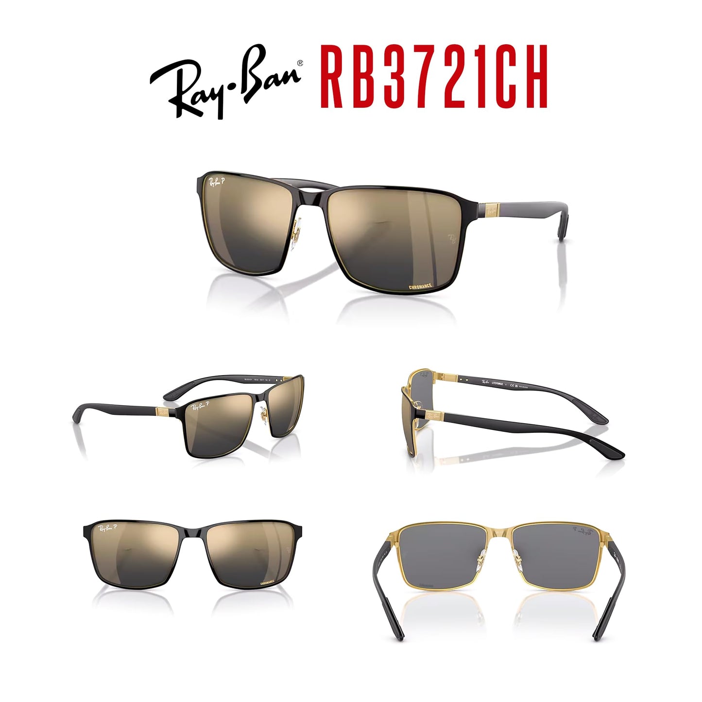 Ray-Ban RB3721CH Square Sunglasses for Men for Women + BUNDLE With Designer iWear Complimentary Eyewear Kit