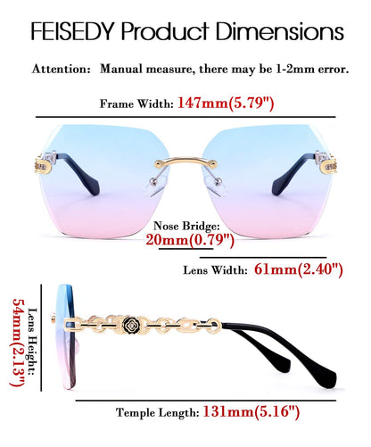 FEISEDY Classic Rimless Sunglasses Women Metal Frame Diamond Cutting Lens Sun Glasses B2567