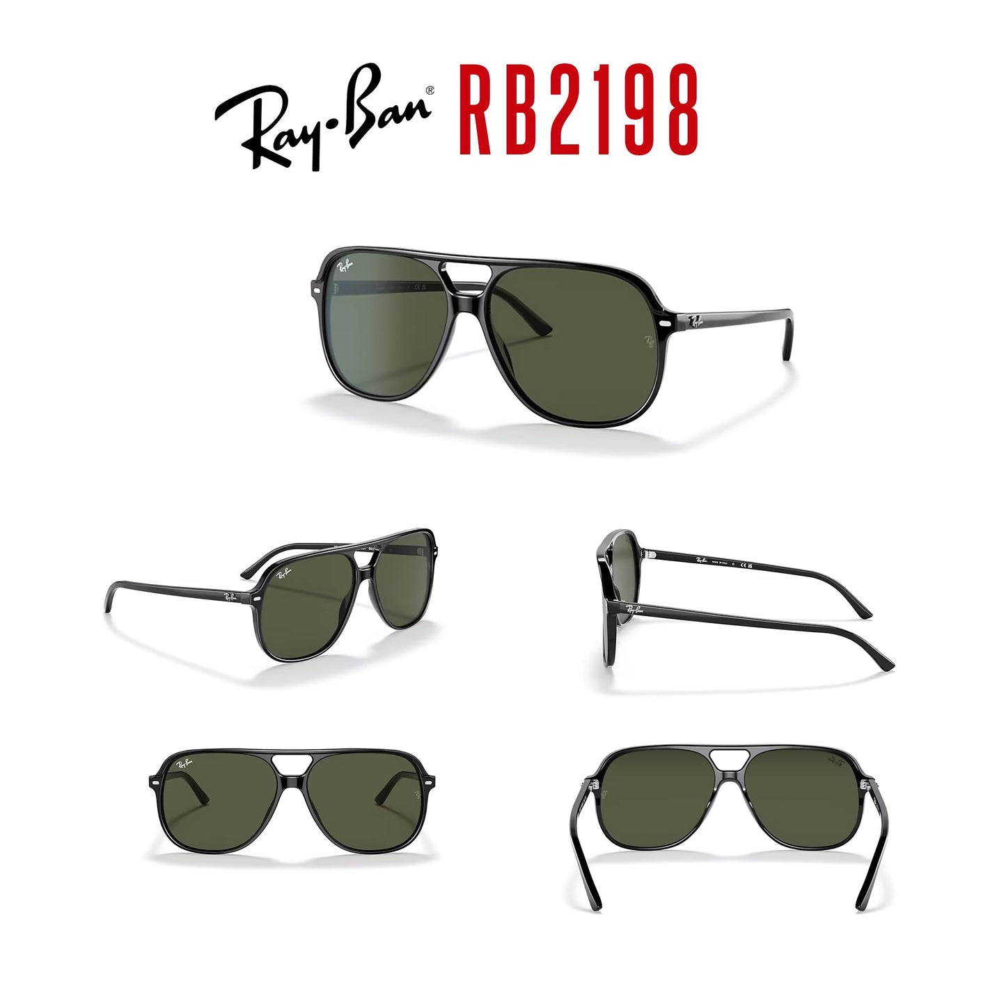 Ray-Ban Bill RB2198 Square Sunglasses for Men for Women + BUNDLE With Designer iWear Complimentary Eyewear Kit