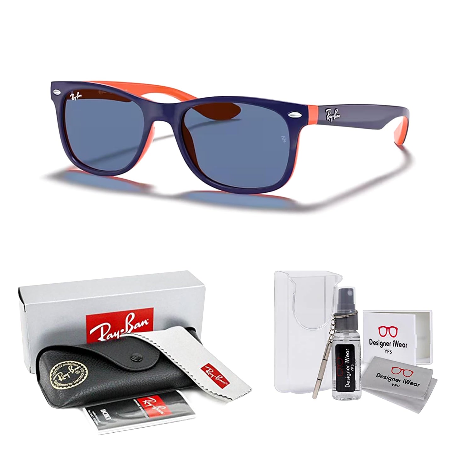 Ray-Ban Junior XS Kids' New Wayfarer RJ9052S Square Sunglasses for SMALL Boys and Girls + BUNDLE With DIW Kit