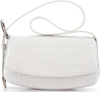 Pre-Loved Ghost Sling Shoulder Bag Crocodile Embossed Leather Small, White