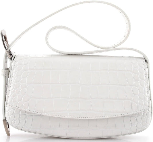 Pre-Loved Ghost Sling Shoulder Bag Crocodile Embossed Leather Small, White