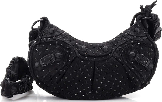 Pre-Loved Le Cagole Giant Studs Shoulder Bag Rhinestones XS, Black
