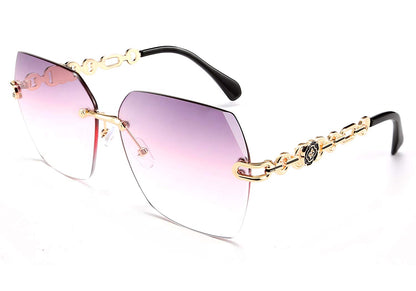 FEISEDY Classic Rimless Sunglasses Women Metal Frame Diamond Cutting Lens Sun Glasses B2567