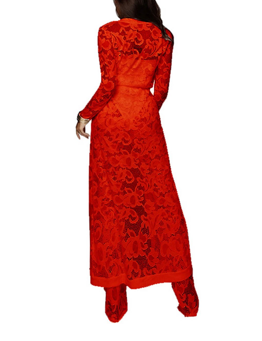 xxxiticat Women's Sexy Lace Transparent See Through Wide Leg Pants Tube Top Long Coat Sets Suits