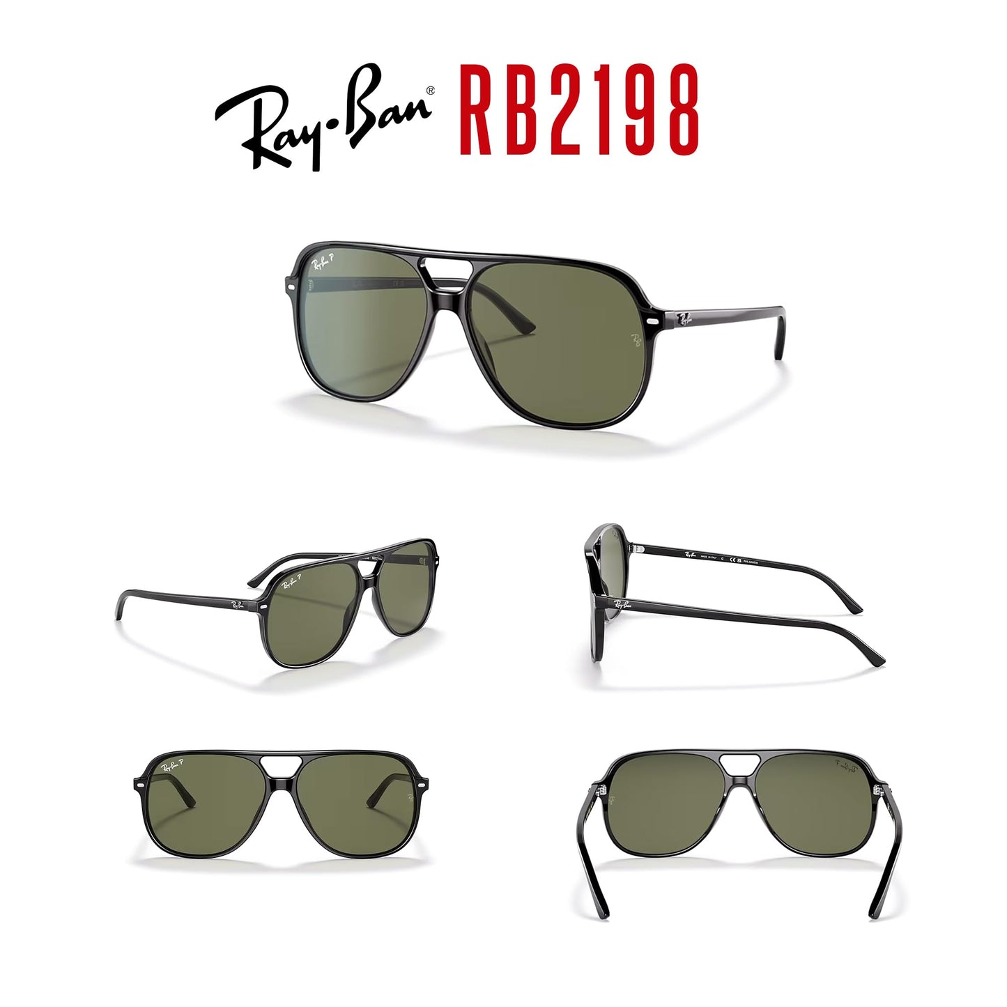 Ray-Ban Bill RB2198 Square Sunglasses for Men for Women + BUNDLE With Designer iWear Complimentary Eyewear Kit