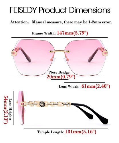 FEISEDY Classic Rimless Sunglasses Women Metal Frame Diamond Cutting Lens Sun Glasses B2567