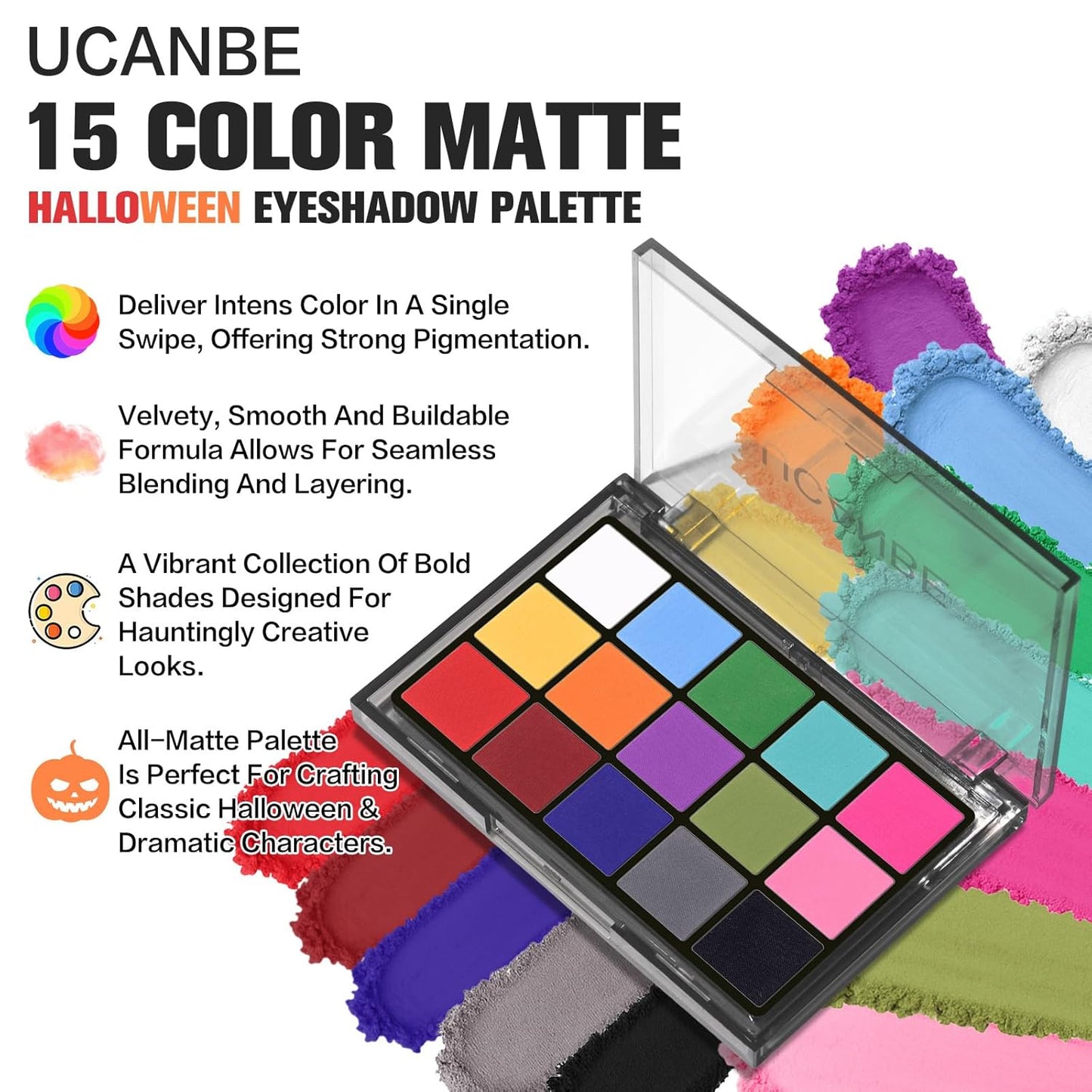 UCANBE Bright Colorful Neon Rainbow Makeup Eyeshadow Palette 15 Shades Green Purple Yellow Make Up Pallets Kit Vibrant Shimmer Matte Pigmented Blendable - Fruit Punch