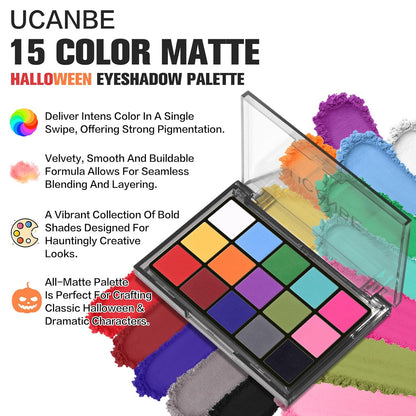 UCANBE Bright Colorful Neon Rainbow Makeup Eyeshadow Palette 15 Shades Green Purple Yellow Make Up Pallets Kit Vibrant Shimmer Matte Pigmented Blendable - Fruit Punch