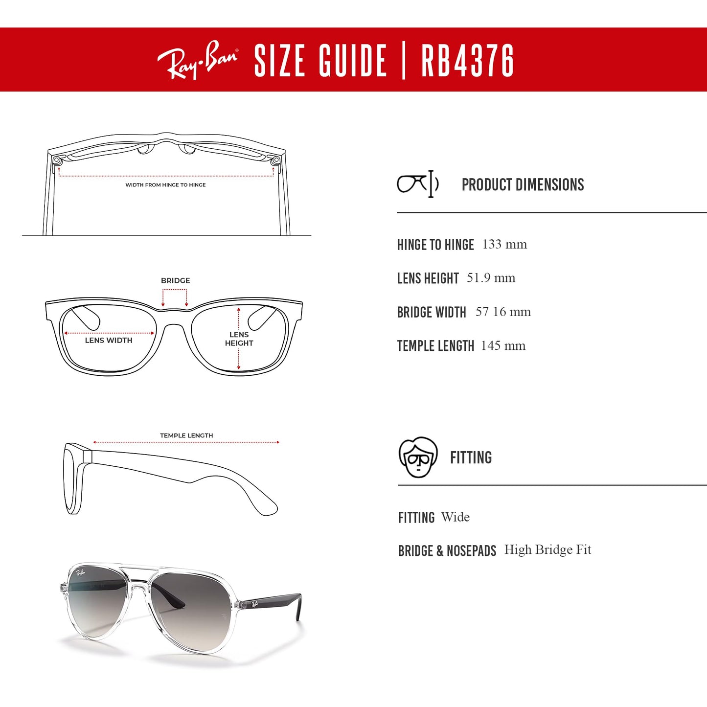 Ray-Ban RB4376 Aviator Sunglasses for Men for Women + BUNDLE With Designer iWear Complimentary Eyewear Kit