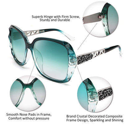 FEISEDY Polarized Women Square Sunglasses Sparkling Composite Shiny Frame B2289