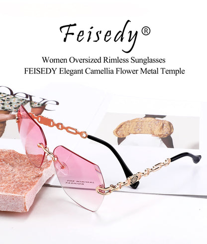 FEISEDY Classic Rimless Sunglasses Women Metal Frame Diamond Cutting Lens Sun Glasses B2567