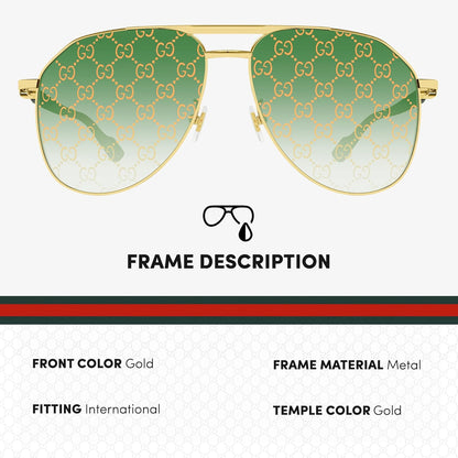 Gucci GG1220S Designer Aviator Shape Sunglasses with Non-Polarized Lenses - Epitome of Luxury and Style