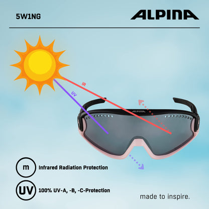 ALPINA Mirrored, 100% UV Protection Sport Sunglasses For Men & Women, Cycling/Running, Removeable Side Protection, 5W1NG