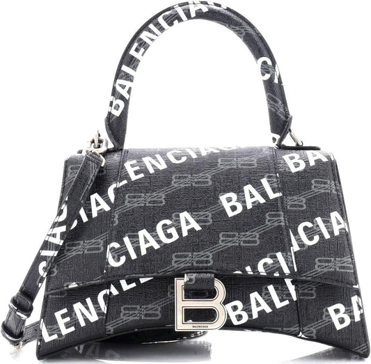Pre-Loved Hourglass Top Handle Bag Monogram Coated Canvas Small, Black