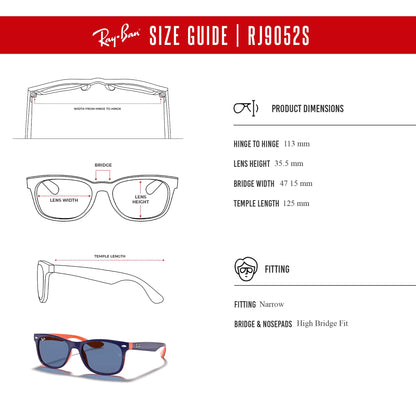 Ray-Ban Junior XS Kids' New Wayfarer RJ9052S Square Sunglasses for SMALL Boys and Girls + BUNDLE With DIW Kit
