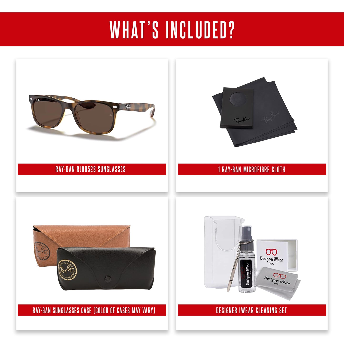 Ray-Ban Junior XS Kids' New Wayfarer RJ9052S Square Sunglasses for SMALL Boys and Girls + BUNDLE With DIW Kit