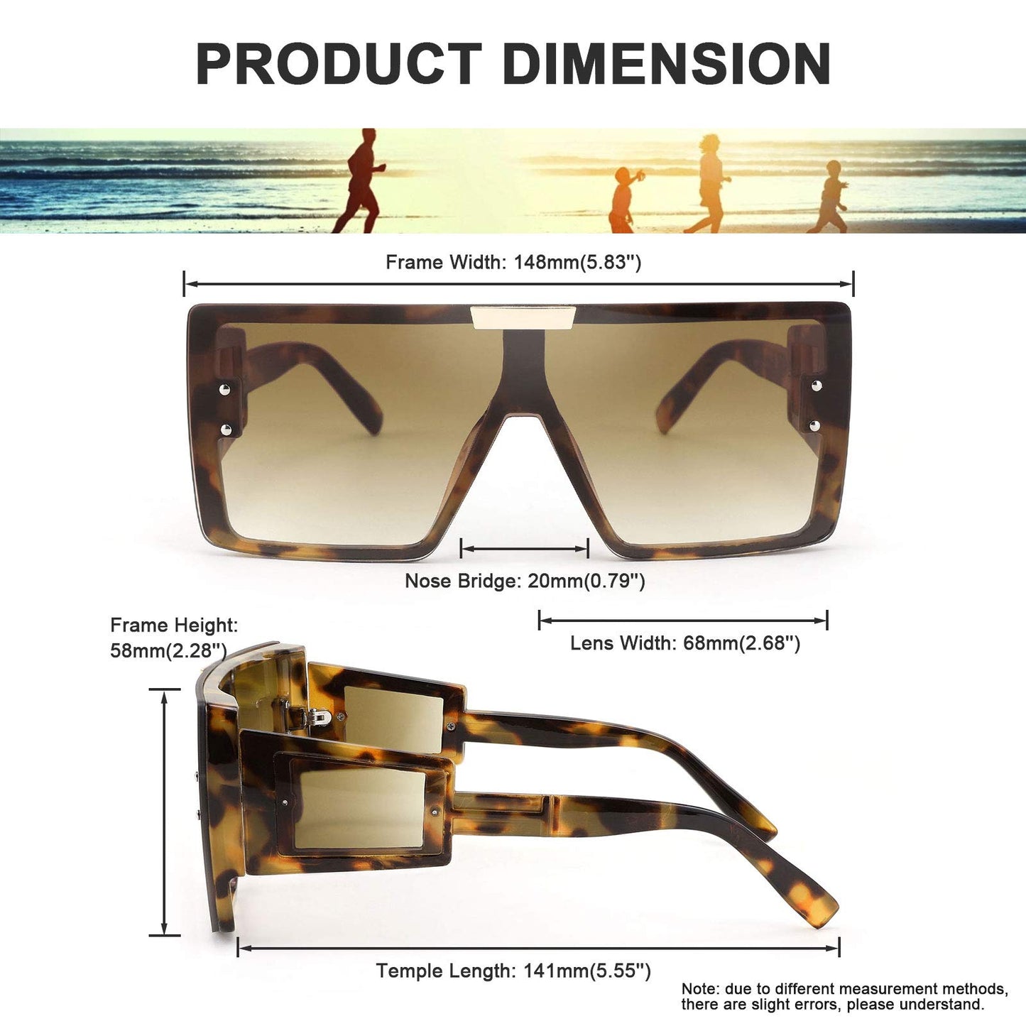 FEISEDY Square Oversized Flat Top Sunglasses With Side Lens Integrated For Women Men B4028