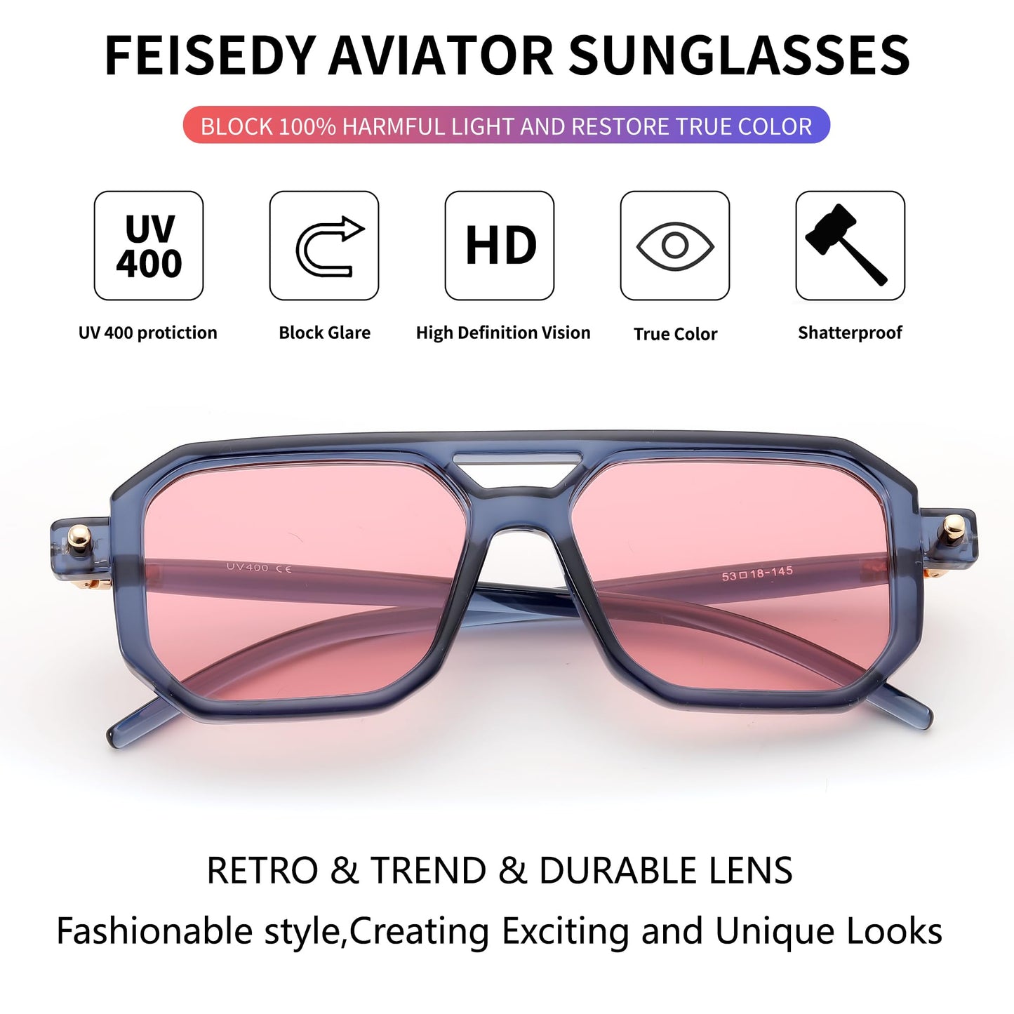 FEISEDY Vintage Square 70s Flat Aviator Sunglasses Women Men Classic Retro Stylish Frame UV400 Sunglasses B2622