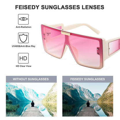 FEISEDY Square Oversized Flat Top Sunglasses With Side Lens Integrated For Women Men B4028