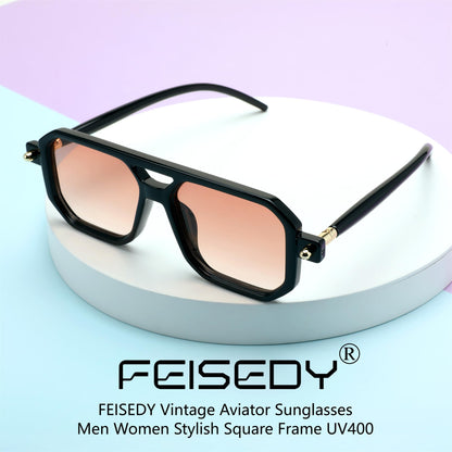 FEISEDY Vintage Square 70s Flat Aviator Sunglasses Women Men Classic Retro Stylish Frame UV400 Sunglasses B2622