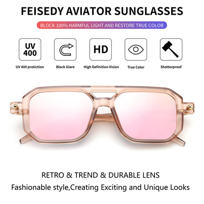 FEISEDY Vintage Square 70s Flat Aviator Sunglasses Women Men Classic Retro Stylish Frame UV400 Sunglasses B2622