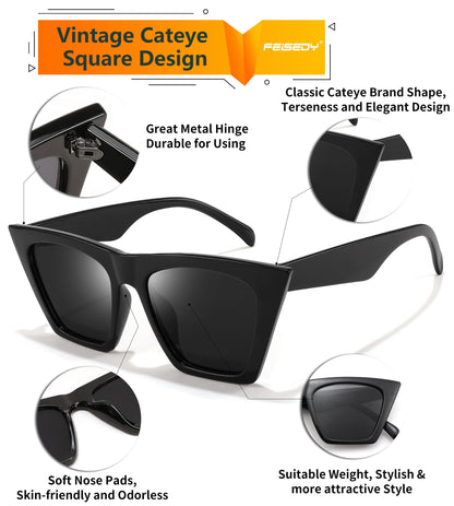 FEISEDY Vintage Square Cat Eye Sunglasses Women Trendy Cateye Sunglasses B2473