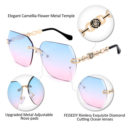 FEISEDY Classic Rimless Sunglasses Women Metal Frame Diamond Cutting Lens Sun Glasses B2567
