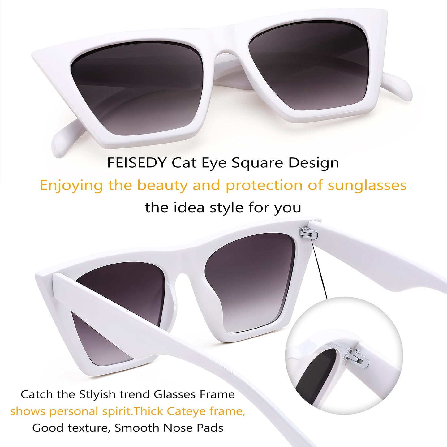 FEISEDY Vintage Square Cat Eye Sunglasses Women Trendy Cateye Sunglasses B2473