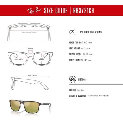 Ray-Ban RB3721CH Square Sunglasses for Men for Women + BUNDLE With Designer iWear Complimentary Eyewear Kit